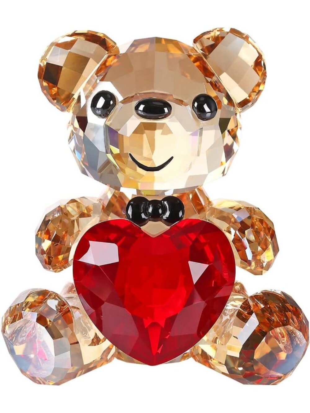 Crystal Teddy Bear Figurine with Red Heart - Cute Collectible Gift for Birthdays